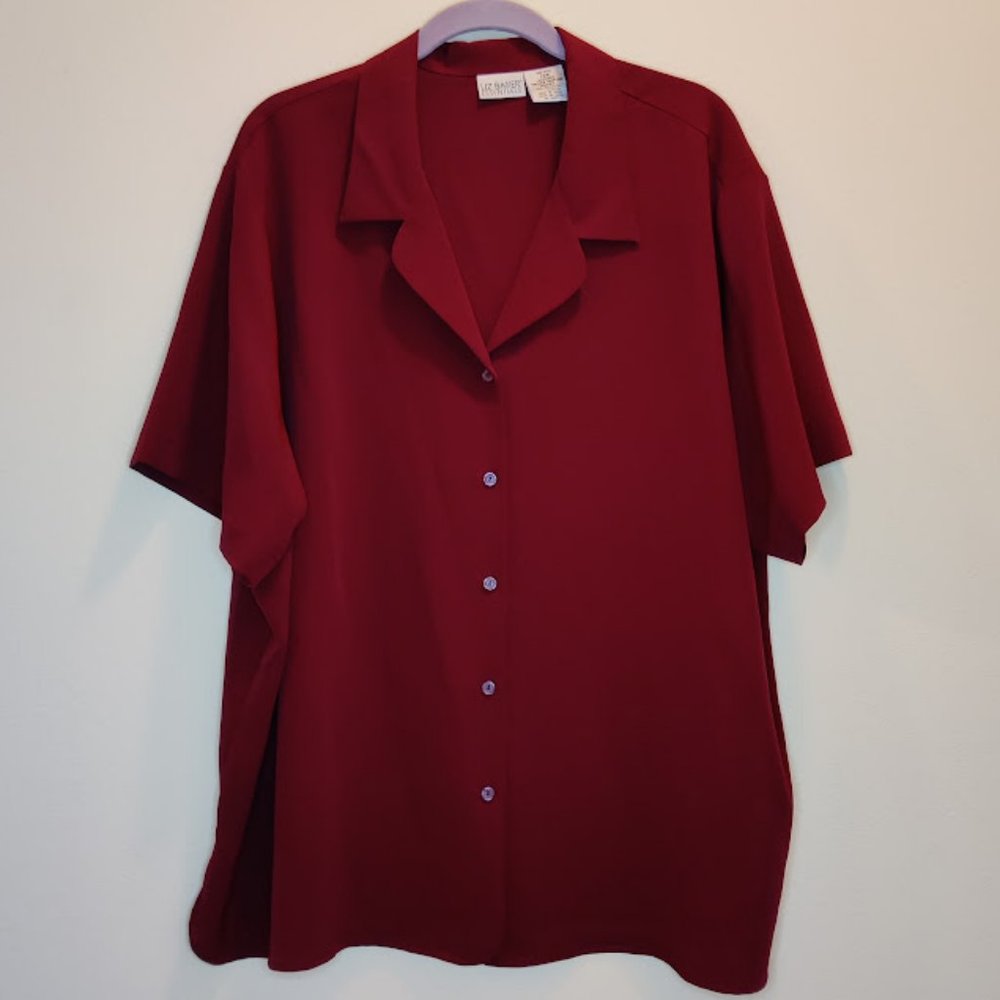 Liz Baker Burgundy Short Sleeve Button Front Blouse